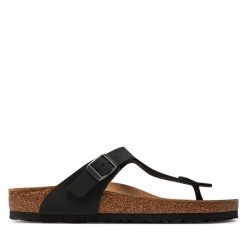 Japonki Birkenstock. Czarne klapki damskie Birkenstock, bez wzorów, bez obcasa. Za 319.99 zł.