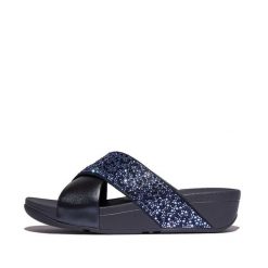 Klapki damskie FitFlop Lulu Crystal-Mix Metallic Cross. Niebieskie klapki damskie FIT FLOP, bez wzorów, bez obcasa. Za 477.50 zł.