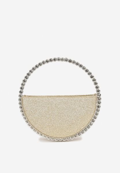 Złota Geometryczna Koktajlowa Torebka z Brokatem i Cyrkoniami Fesarela. Żółte torebki klasyczne damskie Born2be, bez wzorów, bez dodatków. Za 79.99 zł.