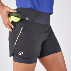 Spodenki do tenisa damskie Artengo Dry Hip Ball. Czarne szorty damskie KUIKMA, bez wzorów, z materiału, sportowe. Za 89.99 zł.
