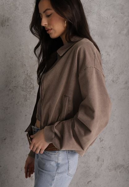 Beżowa Bluza Bomberka z Bawełny Oversize Ozdobiona Kołnierzem Vimelles. Brązowe bluzy bez kaptura damskie Renee, m, z bawełny. Za 139.99 zł.