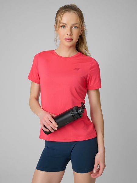 4F Koszulka treningowa regular szybkoschnąca damska - czerwona XL. Czerwone bluzki damskie 4f, xl, bez wzorów, bez kołnierzyka. Za 79.99 zł.