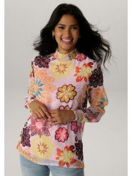 Aniston Bluzka w kolorze jasnoróżowym ze wzorem rozmiar: 36. Różowe bluzki damskie Aniston, bez wzorów, bez kołnierzyka, bez ramiączek. Za 78.47 zł.