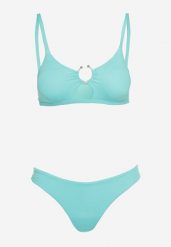 Miętowe Dwuczęściowe Bikini Usztywniany Biustonosz Zakładany przez Głowę z Ozdobną Klamerką Dół z Gumką w Pasie Jeanmarie. Zielone bikini damskie Born2be, bez wzorów. Za 34.99 zł.