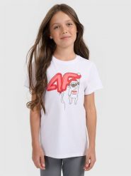 4F T-shirt regular z nadrukiem świątecznym dziewczęcy - biały 134 (8-9 lat). Białe koszulki dziewczęce 4f, bez wzorów, z bawełny, bez ramiączek. Za 39.99 zł.