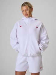 4F Bluza dresowa regular z kapturem damska - biała L. Białe bluzy sportowe damskie 4f, l, bez wzorów, z dresówki. Za 199.99 zł.