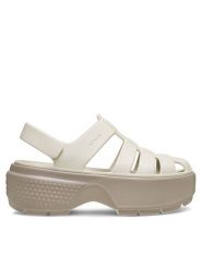 Crocs Sandały Stomp Fisherman Sandal 209938 Szary. Szare sandały damskie Crocs, bez wzorów, z tworzywa sztucznego, bez obcasa, na płaskiej podeszwie. Za 199.99 zł.