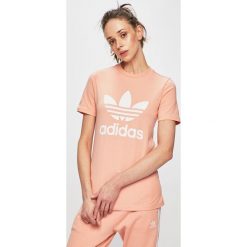Adidas Originals - Top. Czerwone topy damskie adidas Originals, s, bez wzorów, z bawełny, bez kołnierzyka. W wyprzedaży za 89.90 zł.