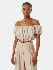 Guess Bluzka W6GHA1 W2447 Beżowy Regular Fit. Brązowe bluzki damskie Guess, xl, z aplikacjami, ze lnu, bez kołnierzyka, bez ramiączek. Za 344.99 zł.