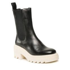 Botki GINO ROSSI. Czarne botki damskie Gino Rossi, bez obcasa, na słupku, bez zapięcia. Za 208.99 zł.