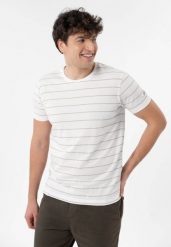 T-shirt w paski TM-ALLY. Białe t-shirty męskie Volcano, l, z aplikacjami, z bawełny, bez kołnierzyka. Za 79.99 zł.