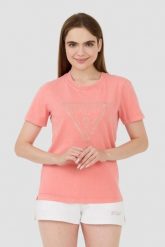 GUESS Różowy damski t-shirt bawełniany Vintage Logo, Rozmiar L. Czerwone t-shirty damskie Guess, l, z aplikacjami, z bawełny, bez kołnierzyka. W wyprzedaży za 151.99 zł.
