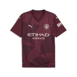 Męska trzecia koszulka Manchester City 24/25 PUMA Dark Jasper Red. Czerwone t-shirty sportowe męskie Puma, m, bez ramiączek, do piłki nożnej. W wyprzedaży za 322.50 zł.