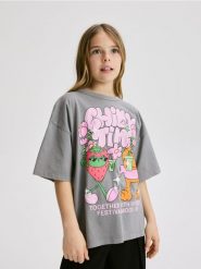 T-shirt z efektem sprania - ciemnoszary. Szare koszulki dziewczęce Reserved, bez wzorów, z bawełny, bez ramiączek. Za 39.99 zł.