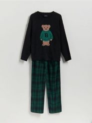 Dwuczęściowa piżama z misiem - czarny. Czarne piżamy męskie Reserved, l, bez wzorów, z dzianiny, bez ramiączek. Za 179.99 zł.