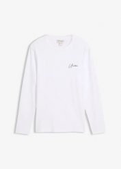 Bluzka z długim rękawem z bawełny organicznej, slim fit. Białe koszulki męskie z długim rękawem bonprix, m, z bawełny. Za 72.99 zł.