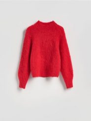 Sweter z alpaką - czerwony. Czerwone swetry klasyczne damskie Reserved, l, z dzianiny, bez kołnierzyka. Za 359.99 zł.