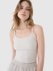4F Crop-top slim damski - beżowy L. Brązowe topy damskie 4f, l, bez wzorów, z dzianiny, bez kołnierzyka. Za 29.99 zł.