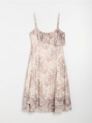 Sukienka mini na ramiączkach z falbanami ze wzorem paisley - wielobarwny. Sukienki damskie Sinsay, l, bez wzorów, bez kołnierzyka, bez ramiączek, mini. Za 29.99 zł.