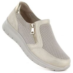 Półbuty sportowe na suwak tekstylne beżowo złote Unisoft 9026. Brązowe półbuty damskie Unisoft, bez wzorów, z materiału, sportowe, bez obcasa. Za 179.99 zł.