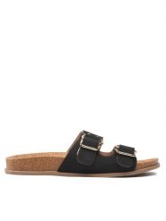 DeeZee Klapki WS280601-01 Czarny. Czarne klapki damskie DeeZee, bez wzorów, ze skóry, bez obcasa. Za 109.99 zł.