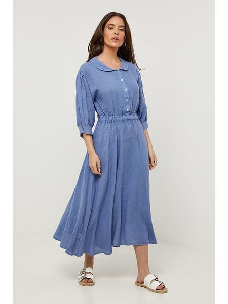 Rodier Lin Lniana sukienka w kolorze błękitnym rozmiar: XL/XXL. Niebieskie sukienki damskie Rodier Lin, xl, bez wzorów, ze lnu, bez kołnierzyka, bez ramiączek, maxi. Za 206.91 zł.