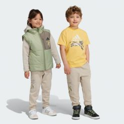 Spodnie Disney Lion King. Brązowe spodnie dresowe damskie Adidas, bez wzorów, z materiału. Za 199.00 zł.