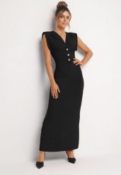 Czarna Koktajlowa Sukienka z Wiskozą Usztywnioną Linią Ramion i Guzikami Ridilia. Czarne sukienki damskie Born2be, na imprezę, l, bez wzorów, z wiskozy, eleganckie, bez kołnierzyka, bez ramiączek, maxi. W wyprzedaży za 135.99 zł.