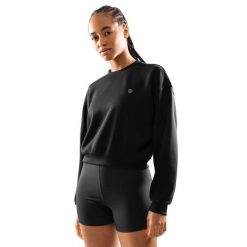 Bluza treningowa crop top dla kobiet Fitness Siroko Studio. Czarne bluzy bez kaptura damskie SIROKO, l, bez wzorów, z materiału, bez ramiączek. Za 169.00 zł.