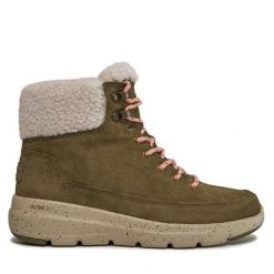 Trzewiki Skechers. Brązowe botki damskie Skechers, bez obcasa, na płaskiej podeszwie, bez zapięcia. Za 349.99 zł.