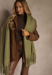 Ciemnobeżowy Szalik Ozdobiony Frędzlami Esalirea. Brązowe szaliki i kominy damskie Renee, na jesień, bez wzorów. Za 44.99 zł.