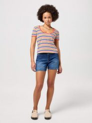 Wrangler Szorty dżinsowe w kolorze niebieskim rozmiar: W26. Niebieskie szorty damskie Wrangler, z aplikacjami, ze skóry. Za 123.25 zł.