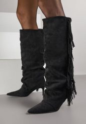 Czarne Kozaki Boho na Szpilce z Frędzlami Mevellana. Czarne kozaki damskie Born2be, z jeansu, bez obcasa, na obcasie. Za 189.99 zł.