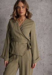 Zielona Wiskozowa Bluzka z Kopertowym Dekoltem i Wiązaniem z Boku Velarila. Zielone bluzki damskie Renee, l, bez wzorów, z materiału, bez kołnierzyka, bez ramiączek. Za 129.99 zł.