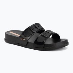 Klapki damskie Ipanema Leme Slide. Czarne klapki damskie Ipanema, bez wzorów, z materiału, bez obcasa. Za 94.99 zł.