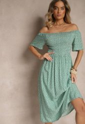 Zielona Bawełniana Sukienka Hiszpanka o Rozkloszowanym Kroju w Kwiaty Sadique. Zielone sukienki damskie Renee, na co dzień, na lato, l, bez wzorów, z bawełny, eleganckie, bez kołnierzyka, bez ramiączek, midi, rozkloszowane. W wyprzedaży za 38.49 zł.