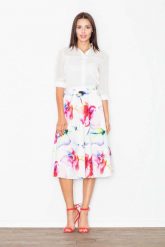 Spódnica Midi Rozkloszowana w Kolorowe Kwiaty w Odcieniach Czerwieni. Czerwone spódniczki damskie Figl, l, bez wzorów, z materiału, midi, rozkloszowane. Za 189.00 zł.