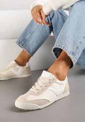 Beżowe Sneakersy Typu Tenisówki z Kontrastowymi Wstawkami Feladith. Brązowe trampki i tenisówki damskie Renee, bez wzorów, z jeansu. Za 69.99 zł.