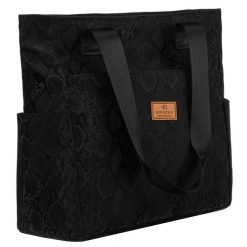 Czarny shopper damski z poliestru zawieszony na wygodnych uchwytach Rovicky R-TZ-01. Czarne shopper bag damskie ROVICKY, bez wzorów, bez dodatków. Za 49.99 zł.
