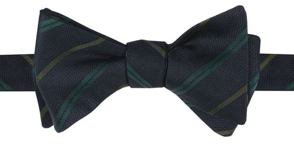 Jedwabna Mucha Wiązana - His Story - Głęboki Granat, Paski. Niebieskie krawaty i muchy męskie His Story, z aplikacjami, z jedwabiu, eleganckie. Za 99.00 zł.