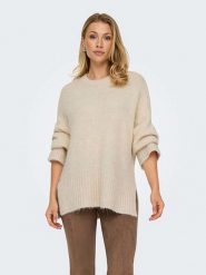 ONLY Sweter w kolorze beżowym rozmiar: L. Brązowe swetry klasyczne damskie Only, l, z wełny, bez kołnierzyka. Za 92.21 zł.