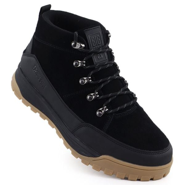 Skórzane trapery męskie nieocieplane czarne Big Star SS174265. Czarne buty zimowe męskie Big Star, ze skóry, bez zapięcia. Za 184.99 zł.