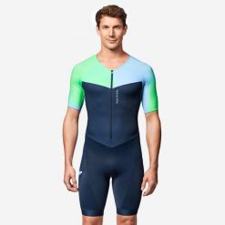 Kombinezon do triathlonu męski Van Rysel Trifonction na krótki dystans. Czarne bokserki męskie VAN RYSEL, bez wzorów, z materiału. Za 229.99 zł.