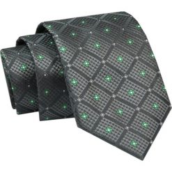 Elegancki, Klasyczny, Męski Krawat -ALTIES - Grafit z Zielonym Akcentem. Szare krawaty i muchy męskie Alties, bez wzorów, z tkaniny, eleganckie. Za 49.00 zł.