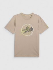 4F T-shirt regular z nadrukiem męski - beżowy XXL. Brązowe t-shirty męskie 4f, m, bez wzorów, z bawełny, bez kołnierzyka. Za 69.99 zł.