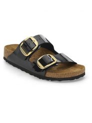 Birkenstock Klapki "Arizona Big Buckle" w kolorze czarnym rozmiar: 38. Czarne klapki damskie Birkenstock, bez wzorów, bez obcasa. Za 454.62 zł.