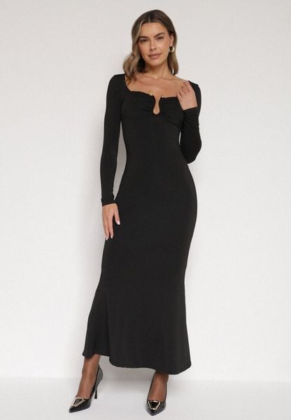 Czarna Koktajlowa Sukienka z Wiskozą i Metaliczną Ozdobą Refare. Czarne sukienki damskie Born2be, na imprezę, s, z aplikacjami, z wiskozy, eleganckie, bez kołnierzyka, bez ramiączek. Za 129.99 zł.