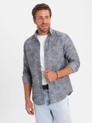 Klasyczna flanelowa męska koszula bawełniana w kwiaty - szara V3 OM-SHCS-0157 - XXL. Szare koszule męskie Ombre Clothing, l, bez wzorów, z bawełny, bez kołnierzyka, bez ramiączek. W wyprzedaży za 59.99 zł.