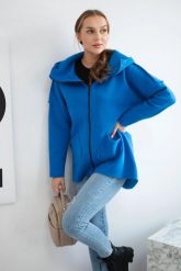 Bluza ocieplana z dłuższym tyłem i kieszeniami chabrowa. Niebieskie bluzy z kapturem damskie KESI, l, z bawełny. Za 198.65 zł.