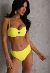 Żółte Bikini Dwuczęściowe z Ozdobnym Węzłem i Odpinanymi Ramiączkami Azaeryra. Żółte bikini damskie Renee, bez wzorów, plus size. Za 99.99 zł.